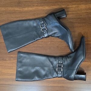 BANDOLINO JESSIE BLACK LEATHER BUCKLE TALL BOOTS 7